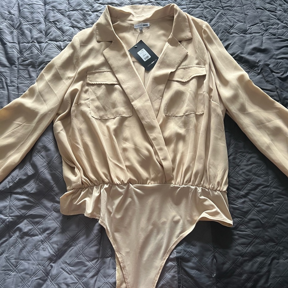 Tan Long-Sleeve Bodysuit